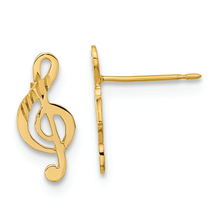 14K Yellow Gold Polished Musical Note Post Earrings