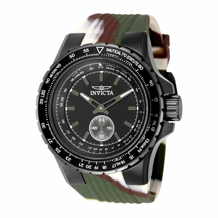 Invicta Aviator 50mm Black Dial Silicone Band Quartz Watch