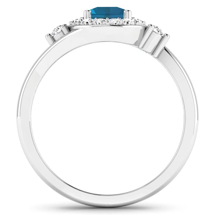 Oval London Blue Topaz and Diamond 14K White Gold Halo Ring 0.97 ctw