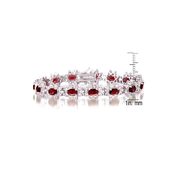 Ruby Color CZ Link Bracelet In Sterling Silver
