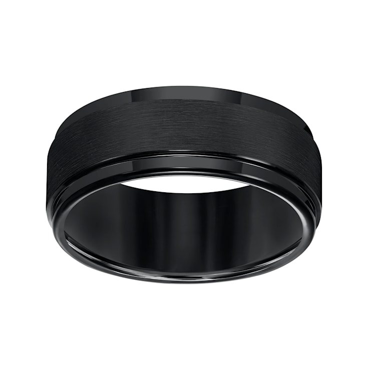 9mm Step-Edge Comfort Fit Band in Black Tungsten Carbide with Brushed Finish