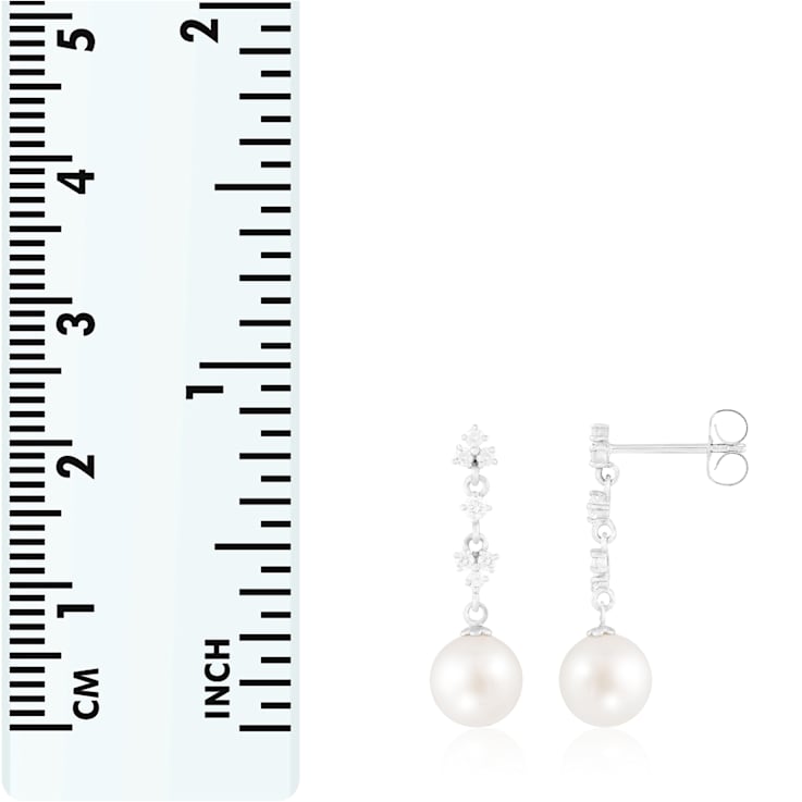 White Cultured Freshwater Pearl 14k White Gold Earrings 7-7.5mm