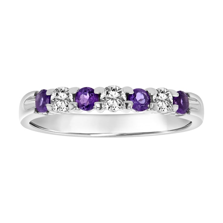 Amethyst and Diamond 14k White Gold Band Ring 0.60ctw