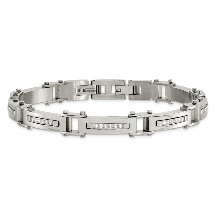 White Cubic Zirconia Stainless Steel Men's Bracelet