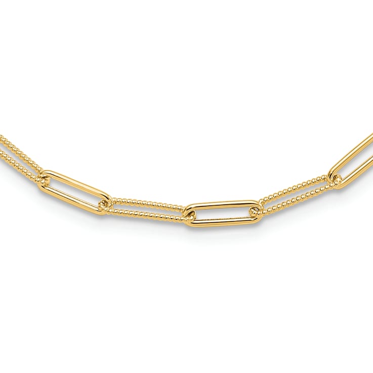 14K Yellow Gold Polished and Textured Paperclip Link Necklace