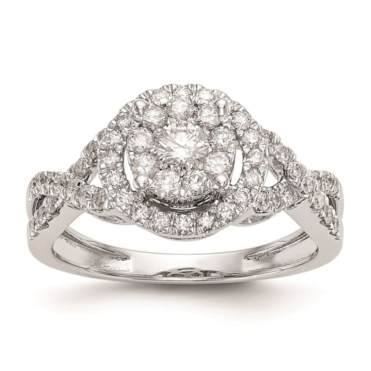 Rhodium Over 14K White Gold Lab Grown Diamond Cluster Engagement Ring 0.758ctw