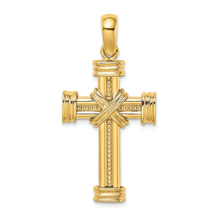 14K Yellow Gold Polished with X In Center of Cross Charm