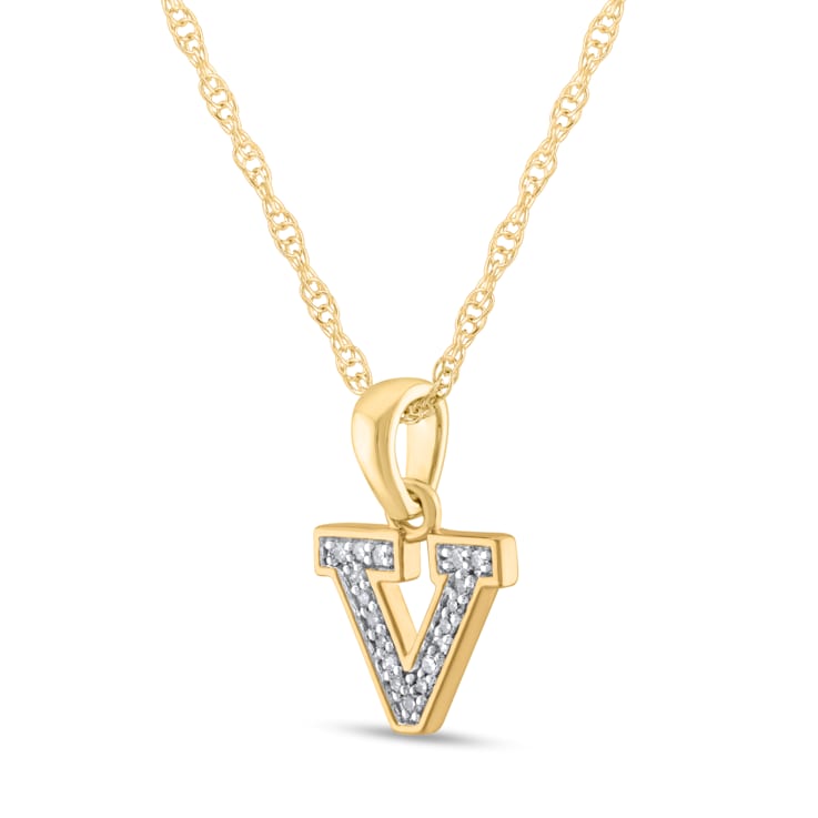 White Diamond Accent 10k Yellow Gold V Initial Pendant With 18” Rope Chain