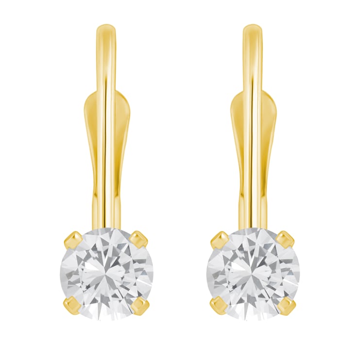 4mm Round White Topaz 14k Yellow Gold Drop Earrings