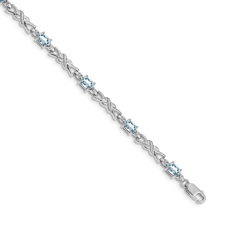 Rhodium Over 14k White Gold Diamond and Aquamarine Bracelet