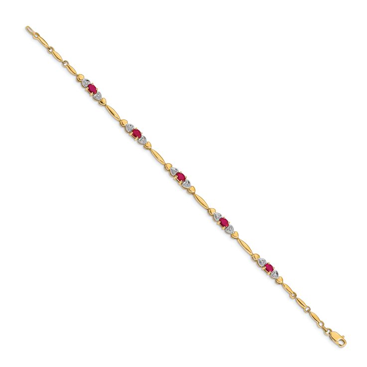 10k Yellow Gold and Rhodium Over 10k Yellow Gold Diamond and Ruby Bracelet