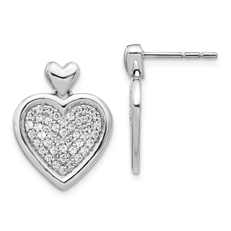 Rhodium Over 14k White Gold Diamond Fancy Heart Stud Earrings