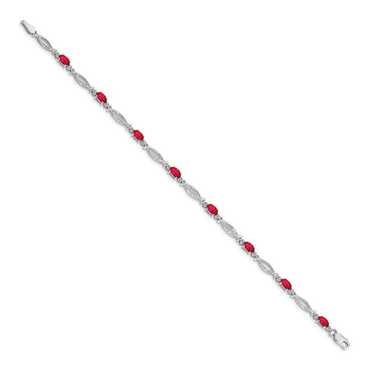 Rhodium Over 14k White Gold Diamond and Ruby Bracelet