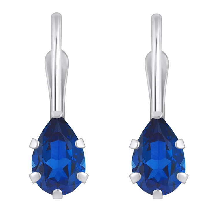 6x4mm Pear Shape Lab Created Sapphire Rhodium Over 10k White Gold Drop Earrings