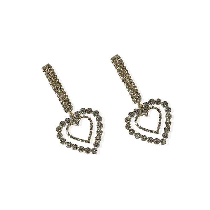 Off Park® Collection, Gold Crystal Double Heart Drop Earring