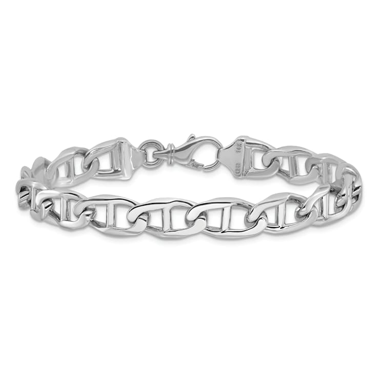 Rhodium Over 14k White Gold 9mm Hand-polished Mariner Link Bracelet