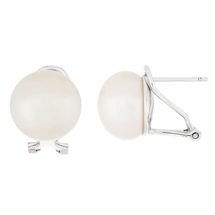 11-12mm White Cultured Freshwater Pearl Rhodium Over Sterling Silver Earrings