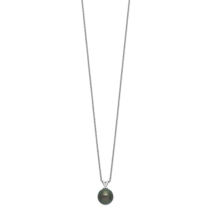 Rhodium Over Sterling Silver 9-10mm Teardrop Tahitian Saltwater Cultured
Pearl Necklace