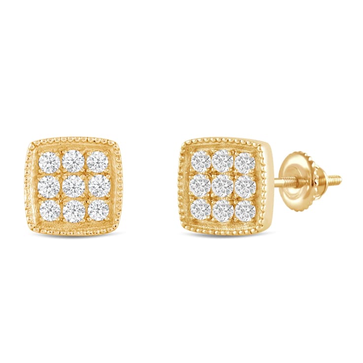 White Cubic Zirconia 14k Yellow Gold Earrings With Velvet Gift Box 0.50ctw