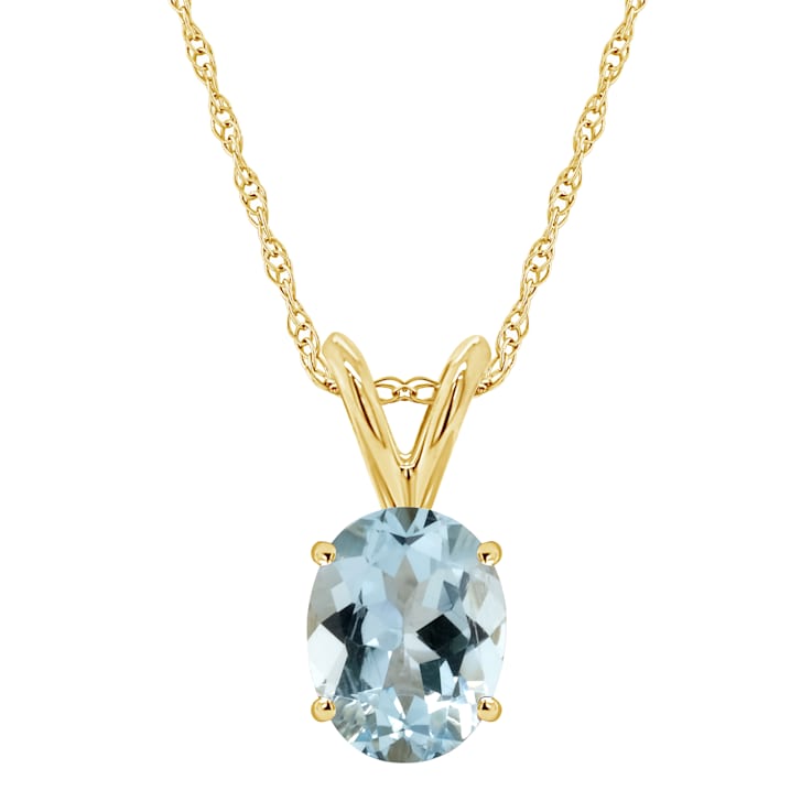 8x6mm Oval Aquamarine 14k Yellow Gold Pendant With Chain