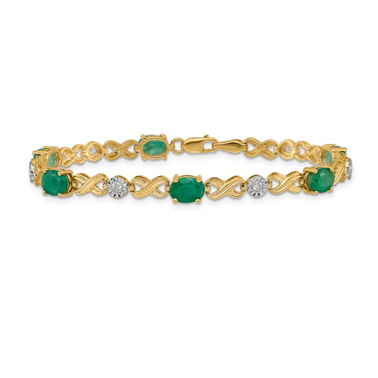 14k Yellow Gold and Rhodium Over 14k Yellow Gold Diamond and Emerald
Infinity Bracelet