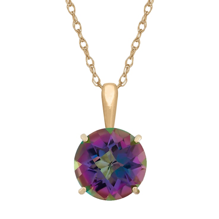 Round Mystic Fire Green Topaz 10K Yellow Gold Pendant 1.15ctw