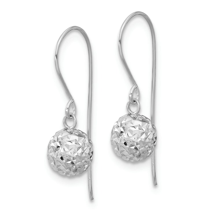Rhodium Over 14k White Gold Diamond-Cut Ball Dangle Earrings