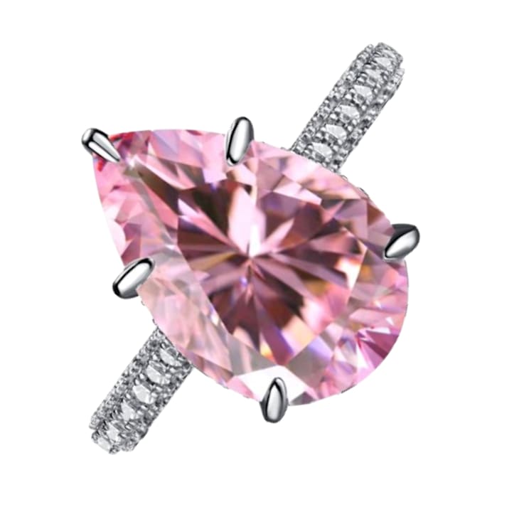 Pear Shape Pink and Round White Cubic Zirconia Accents Sterling Silver Ring