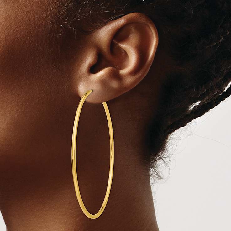 14k Yellow Gold 2 9/16" Polished Round Endless Hoop Earrings