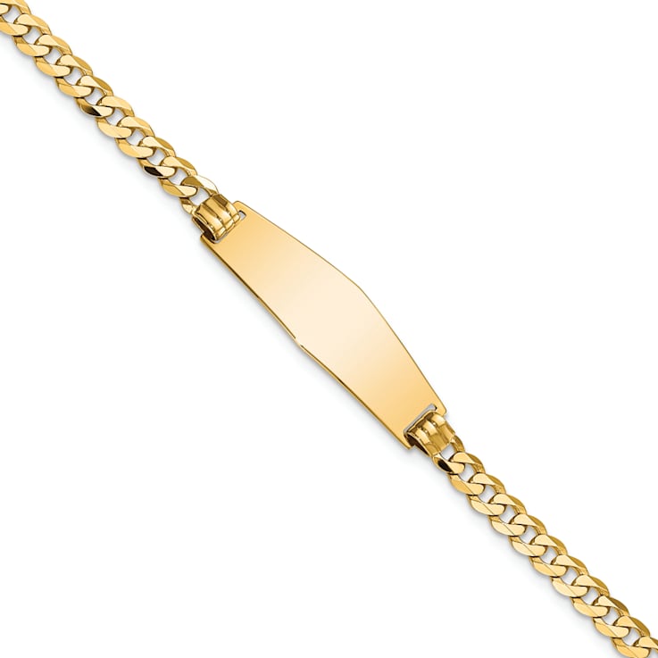 14k Yellow Gold Soft Diamond Shape Flat Curb Link ID Bracelet