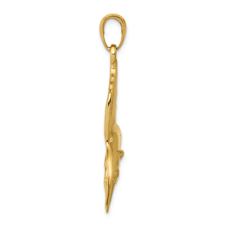 14k Yellow Gold Polished and Textured Sailfish Pendant