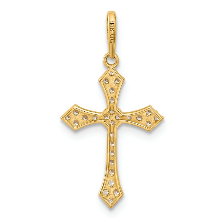 14k Yellow Gold Polished and Textured Cubic Zirconia Passion Cross Pendant