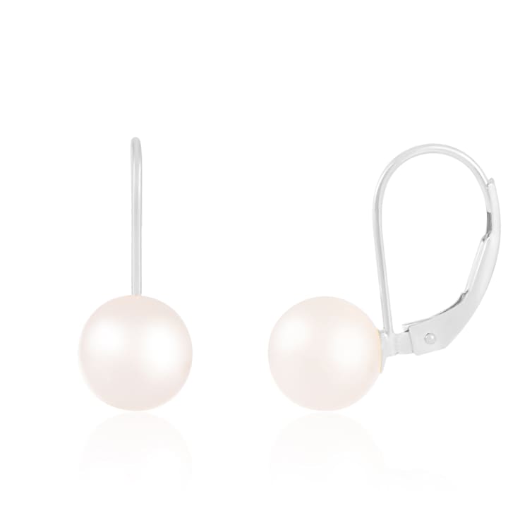 14k White Gold Leverback 6-7mm Akoya Pearl Earrings