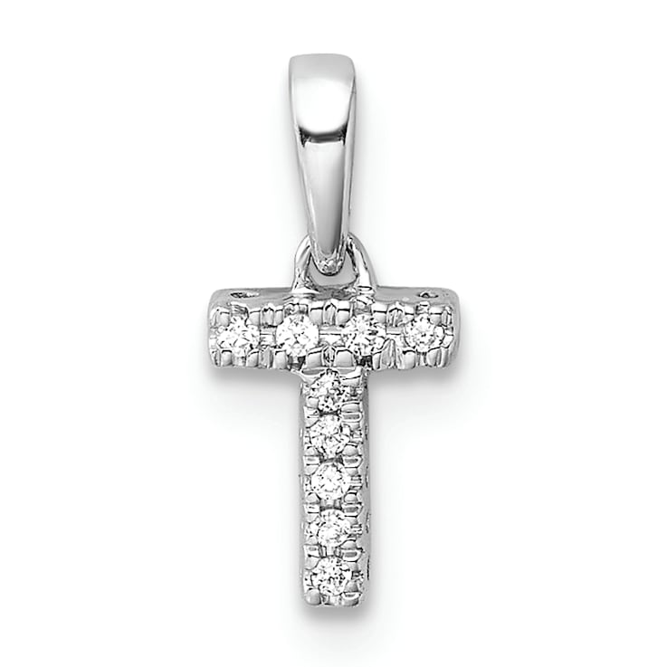 14K White Gold Diamond Letter T Initial with Bail Pendant