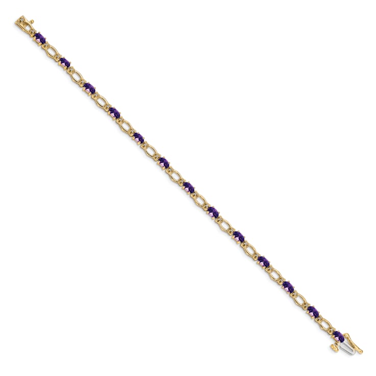 14k Yellow Gold and 14k White Gold Diamond and Amethyst Bracelet