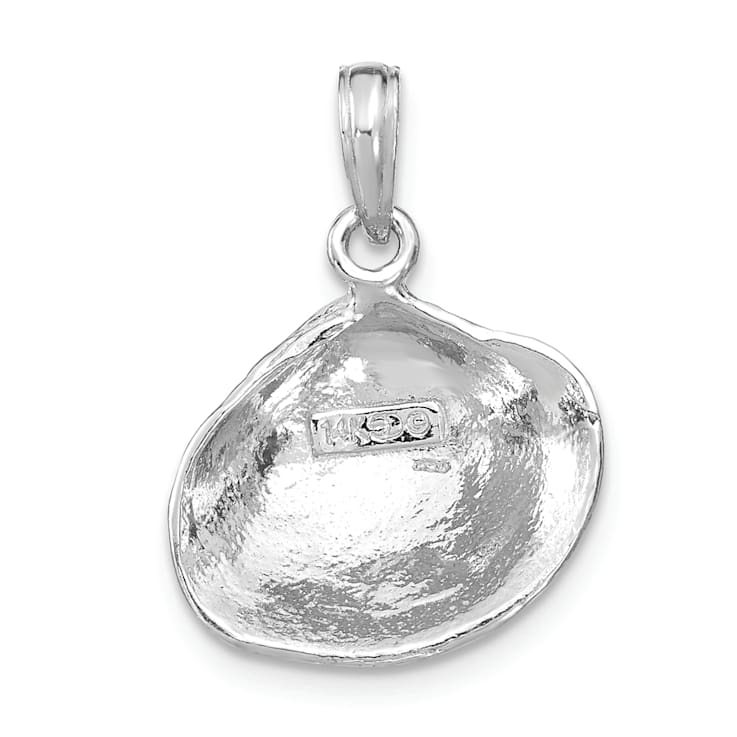Rhodium Over 14k White Gold Polished and Textured Medium Clam Shell Pendant