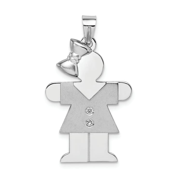 Rhodium Over 14k White Gold Satin Diamond Kid with Bow Pendant