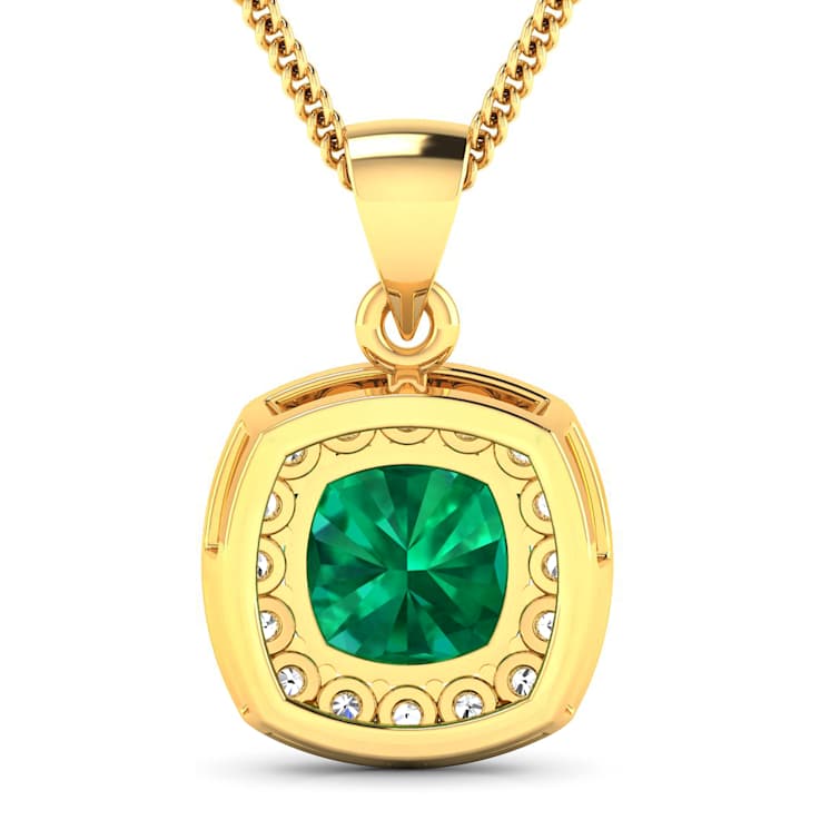 2.0ctw 14K Yellow Gold Zambian Emerald and White Diamond Pendant with 18
inch Cable Chain