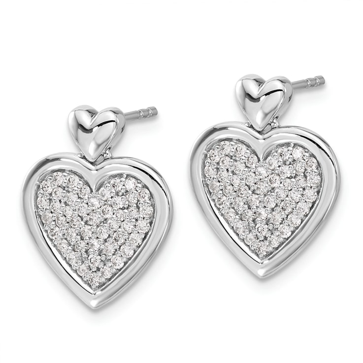 Rhodium Over 14k White Gold Diamond Fancy Heart Stud Earrings
