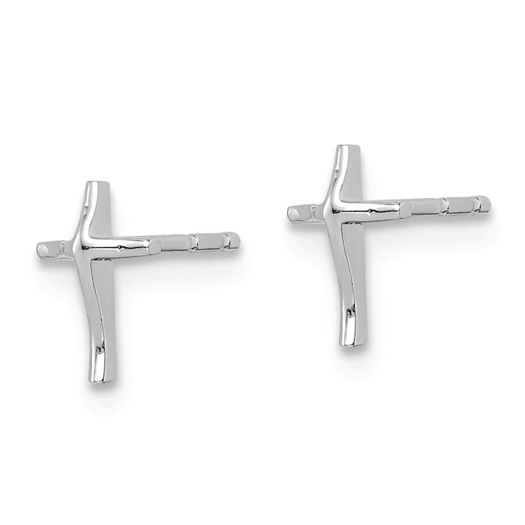 Rhodium Over 14k White Gold Children's Cross Stud Earrings