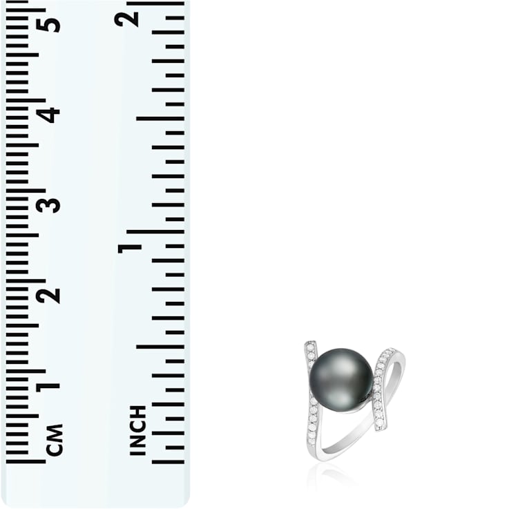9-10mm Black Cultured Tahitian Pearl 14K White Gold ring