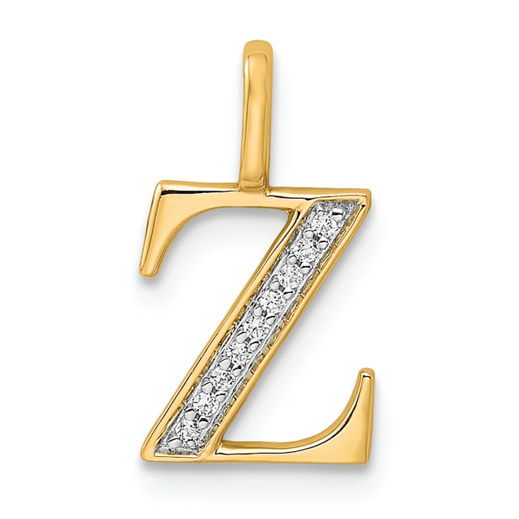 14K Yellow Gold Diamond Letter Z Initial Pendant
