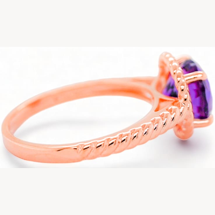 6x4mm Oval Amethyst 18K Rose Gold Over Sterling Silver Ring, 0.50ctw