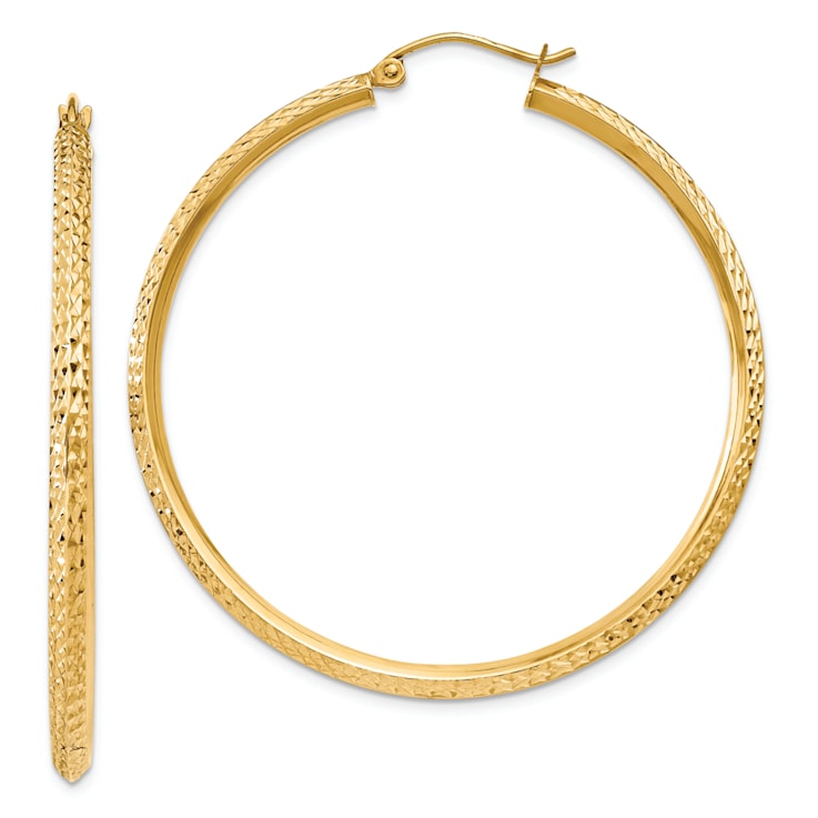 14k Yellow Gold 1 3/4" Knife Edge Diamond-Cut Hoop Earrings