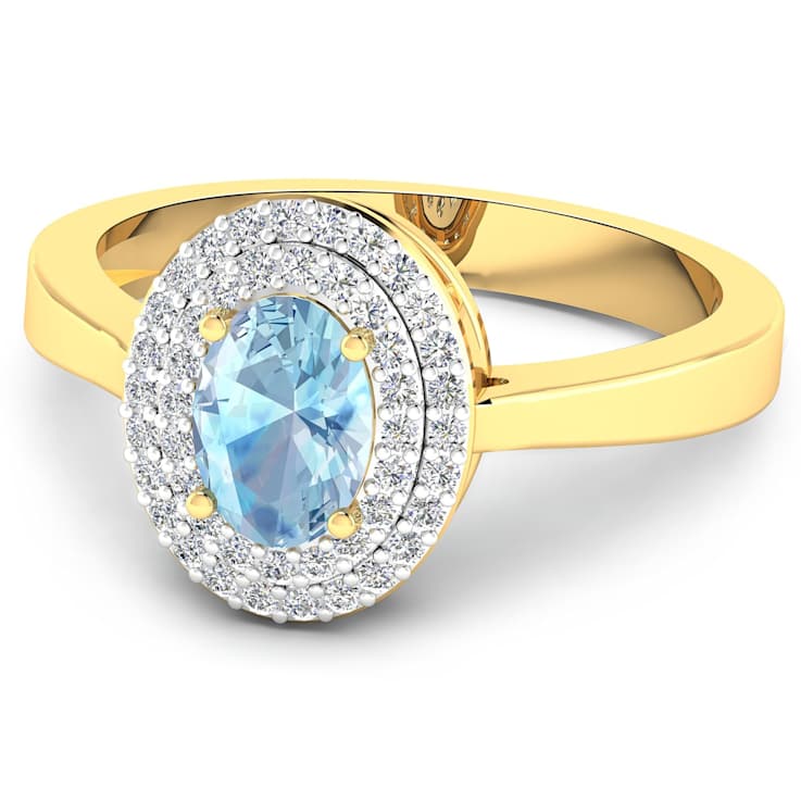 0.86ctw Blue Aquamarine and Diamond 14K Yellow Gold Halo Ring