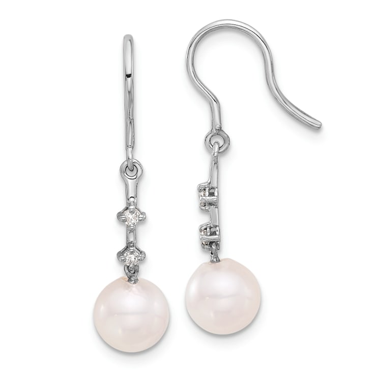 Rhodium Over 14K White Gold 7-8mm white Akoya Cultured Pearl 0.04ctw
Diamond Shepherd Hook Earrings
