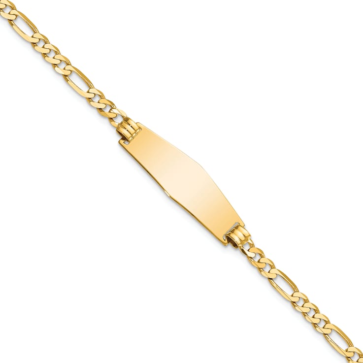 14k Yellow Gold Soft Diamond Shape Flat Figaro Link ID Bracelet