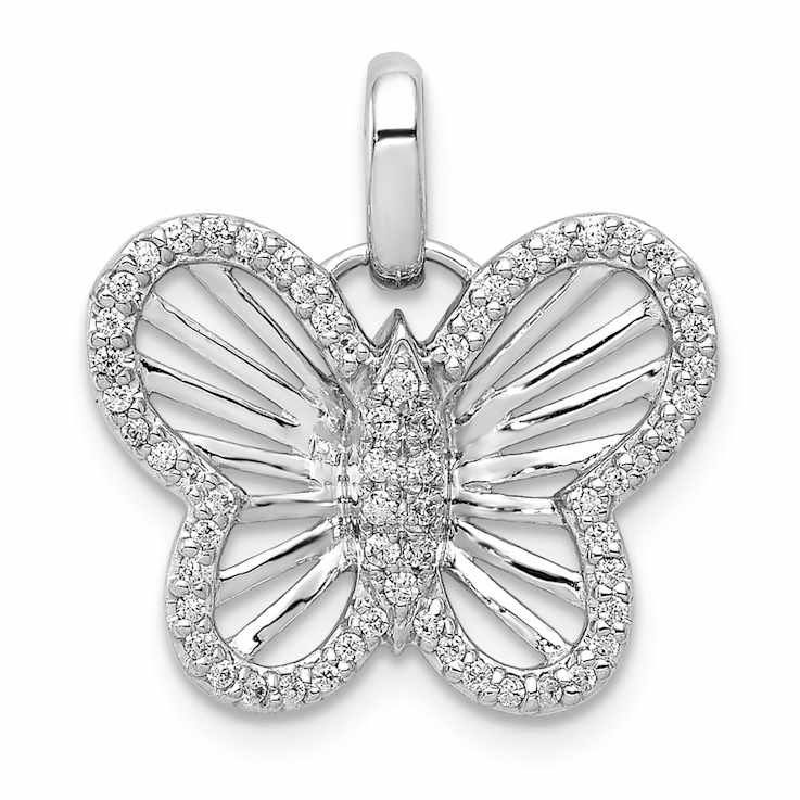 Rhodium Over 14k White Gold Diamond Butterfly Pendant