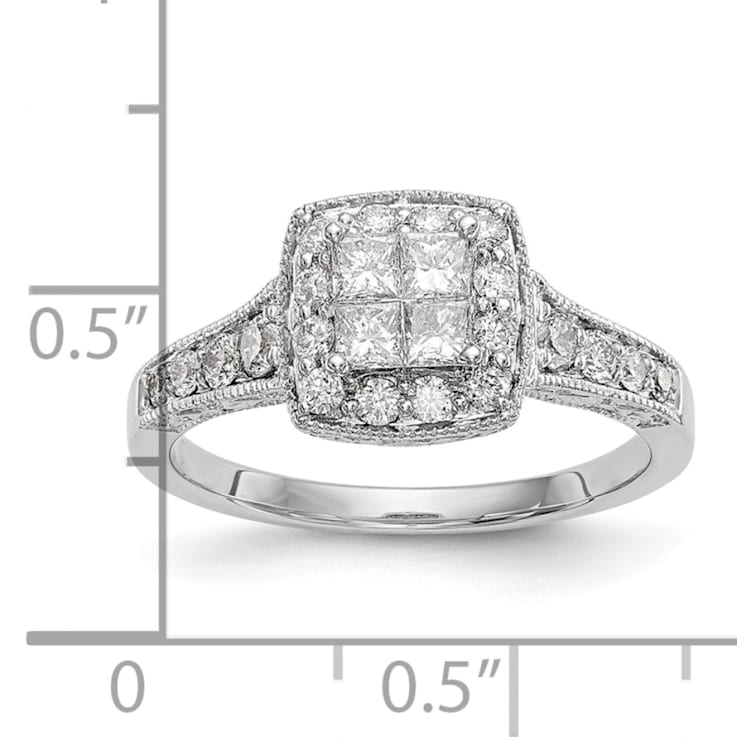 Rhodium Over 14K White Gold Diamond Cluster Engagement Ring 0.78ctw