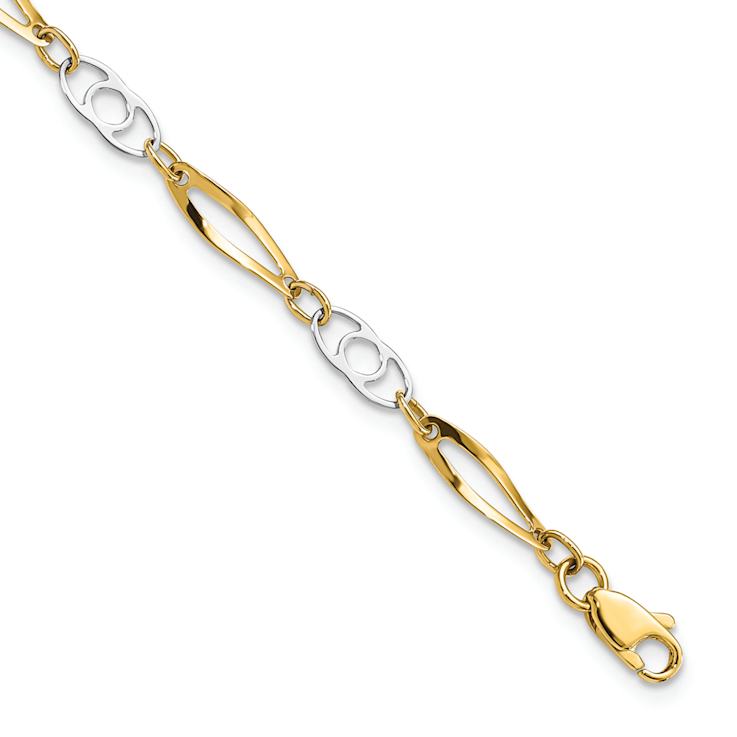 10k Yellow Gold and 10k White Gold 3mm Polished Fancy Link Bracelet